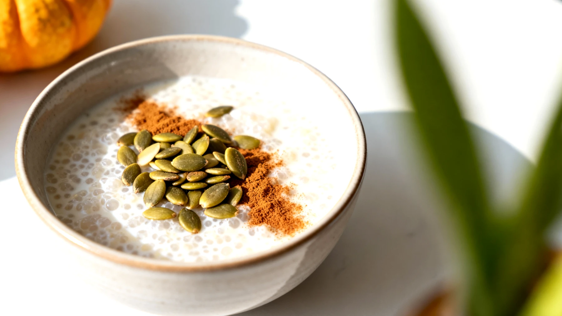 Kefir di latte con semi di zucca e cannella"